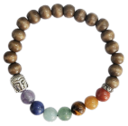 Bracelet 7 Chakras Bois Perles rondes 8 mm Bouddha
