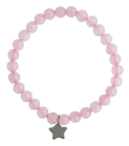Bracelet Quartz Rose Perles rondes 6 mm Breloque étoile 