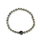 Bracelet Pyrite Perles rondes 6 mm et Perle unique Lave 1 cm 