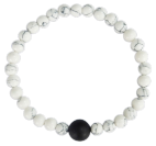 Bracelet Howlite Blanche Perles rondes 6 mm et Perle unique Onyx Noir 1 cm 