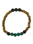 Bracelet Bois, Malachite et Pierre de lave Perles rondes 8 mm 