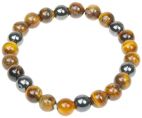 Bracelet Oeil de Tigre et Hématite Perles rondes 8 mm 
