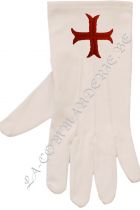 Gants brodés - 18ème REAA Croix pattée - Rouge - Taille L 