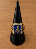 Chevalière maçonnique dorée bleue